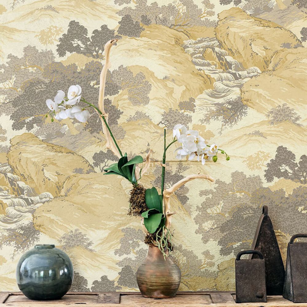 Archives Oriental Landscape Wallpaper - Yellow - Crown