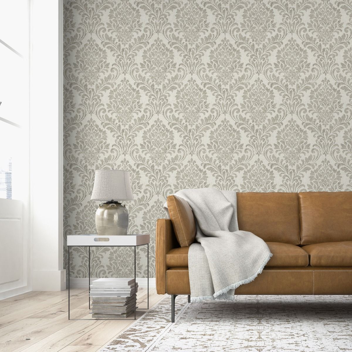 Darcy James Collection Eleanor Damask Wallpaper - Cream - Muriva