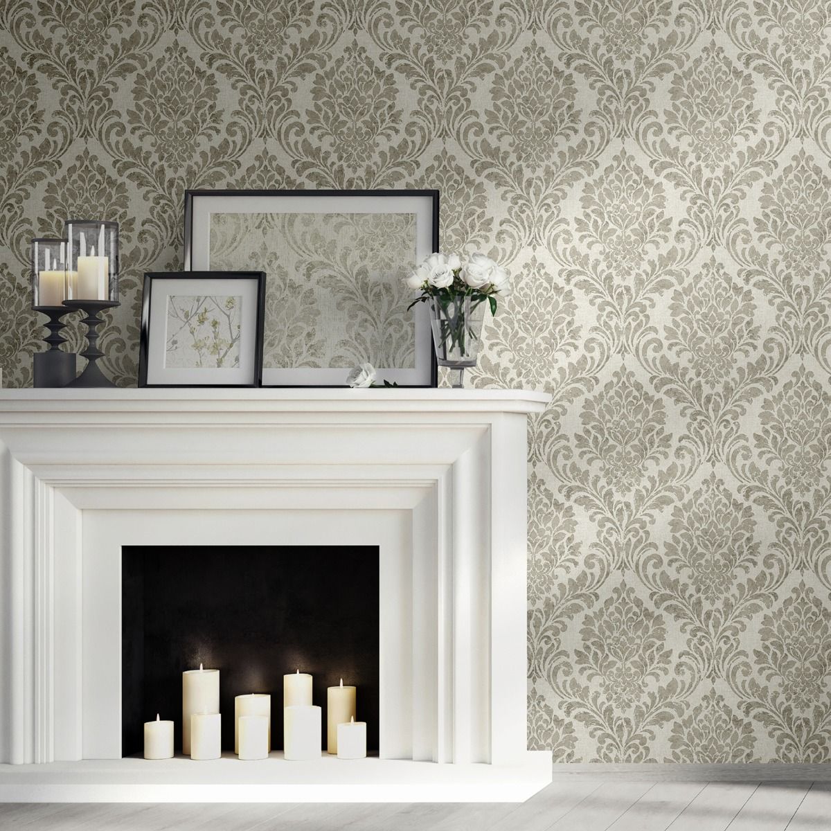 Darcy James Collection Eleanor Damask Wallpaper - Cream - Muriva