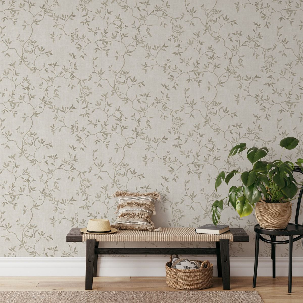 Darcy James Collection Japandi Leaf Wallpaper - Cream - Muriva