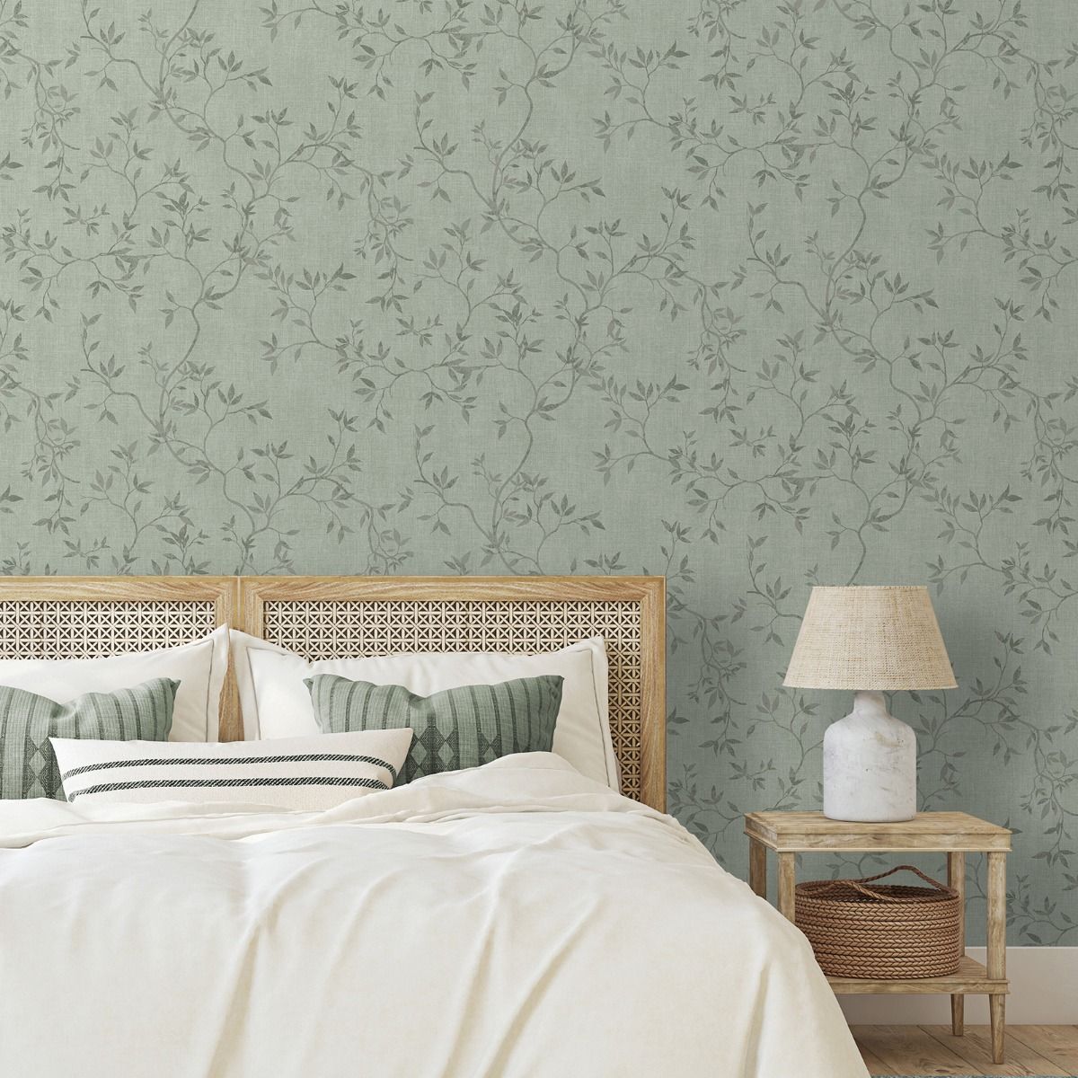 Darcy James Collection Japandi Leaf Wallpaper - Green - Muriva