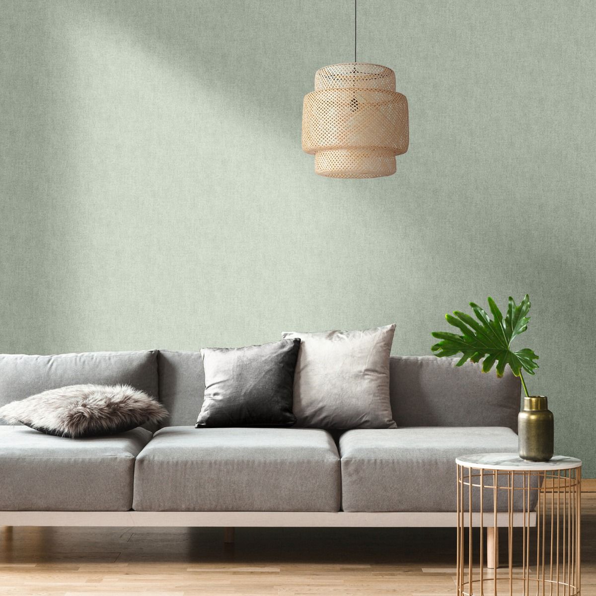 Darcy James Collection Linen Texture Wallpaper - Green - Muriva