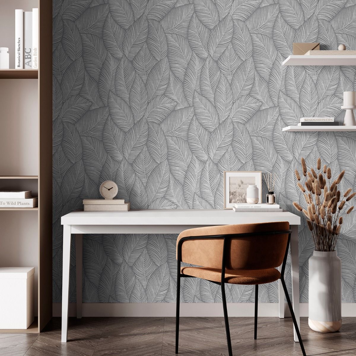 Denver Leaf Wallpaper - Grey - Muriva