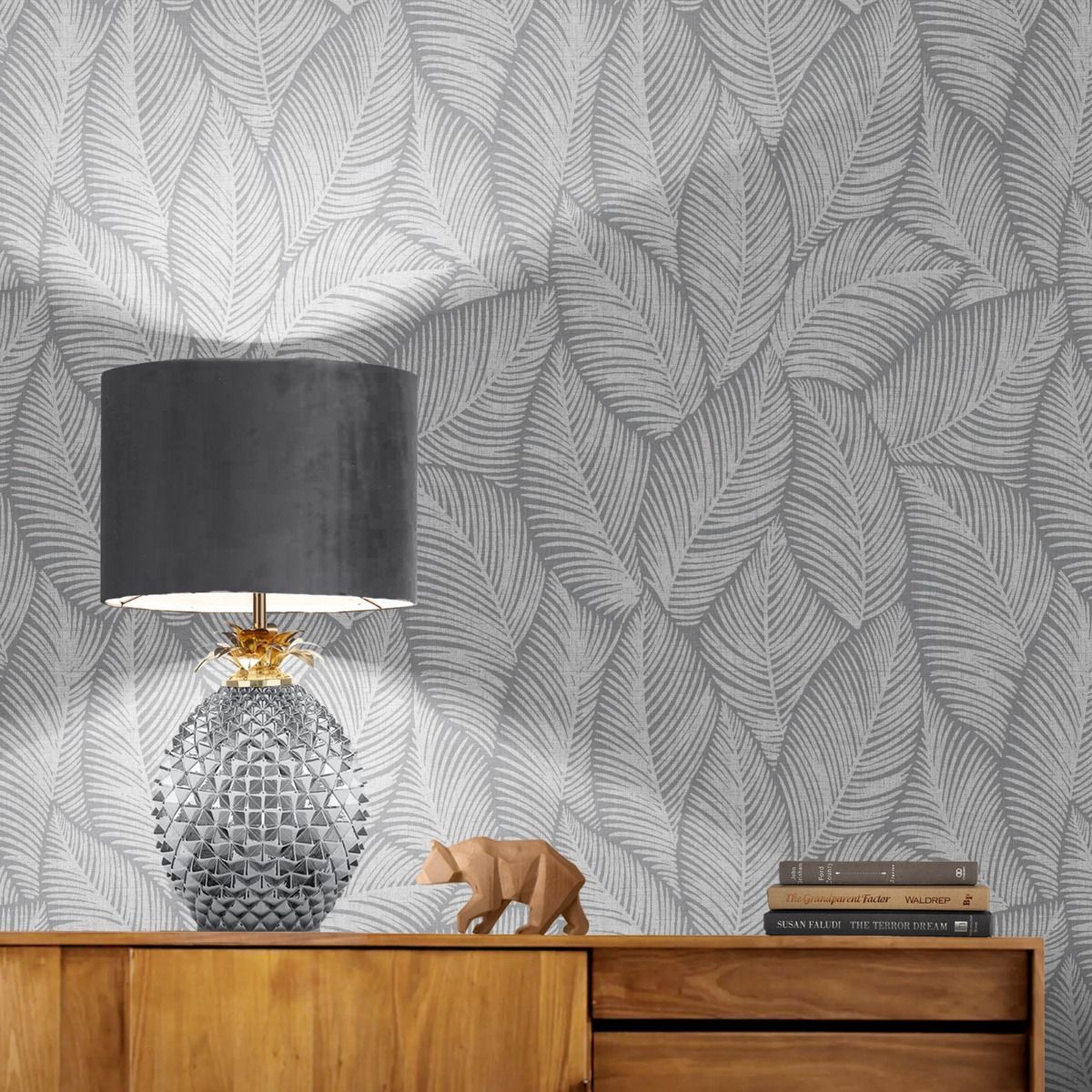 Denver Leaf Wallpaper - Grey - Muriva