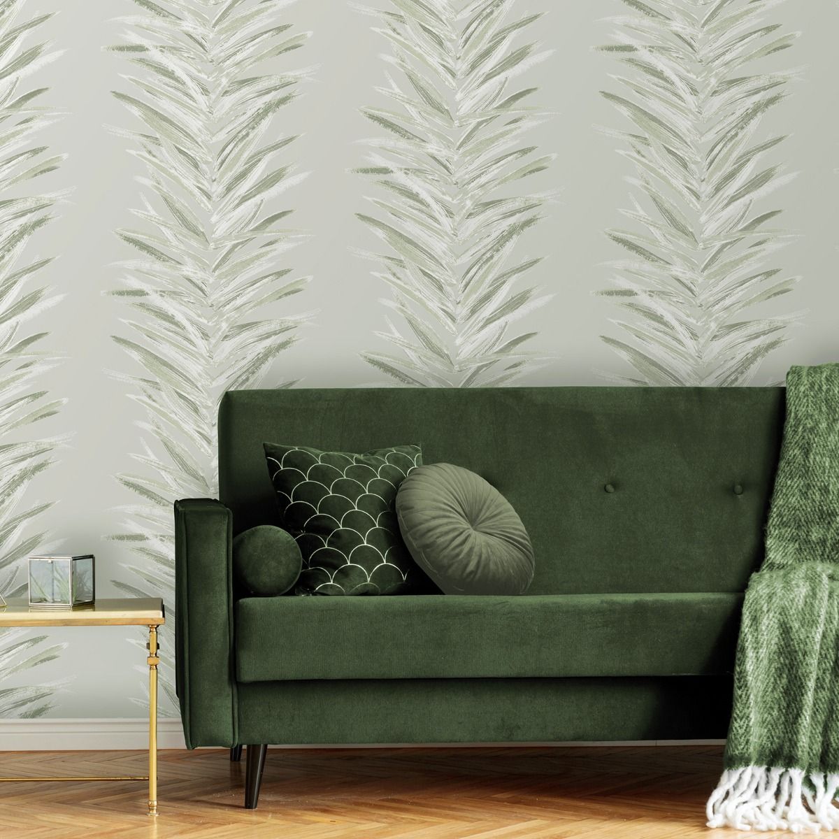 Dhara Leaf Wallpaper - Olive - Muriva