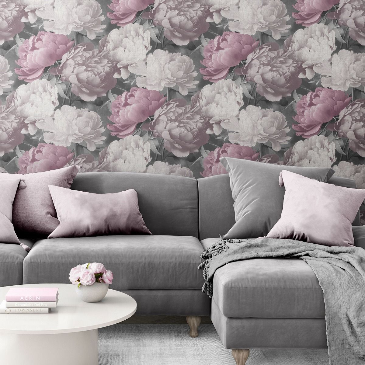 Doretta Floral Textured Vinyl Wallpaper - Pink - Muriva