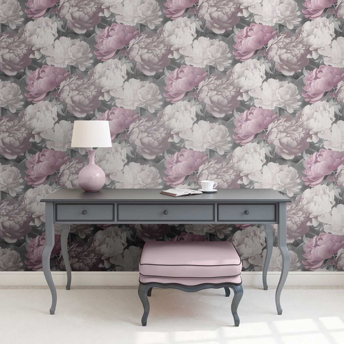 Doretta Floral Textured Vinyl Wallpaper - Pink - Muriva