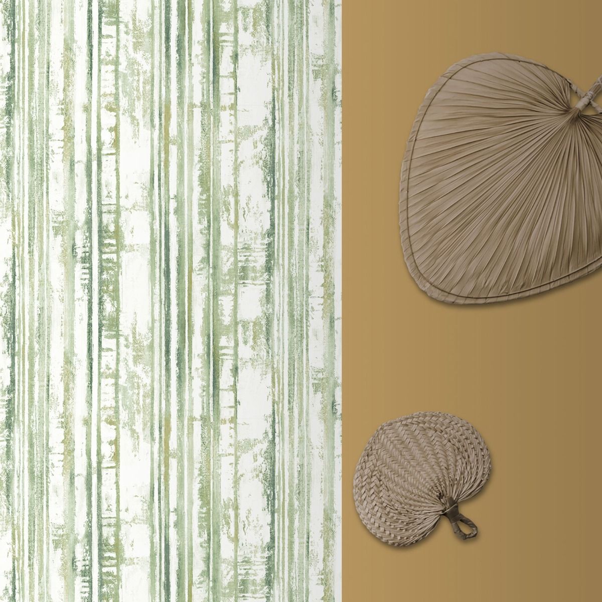 Eden Distressed Stripe Wallpaper - Green - Muriva
