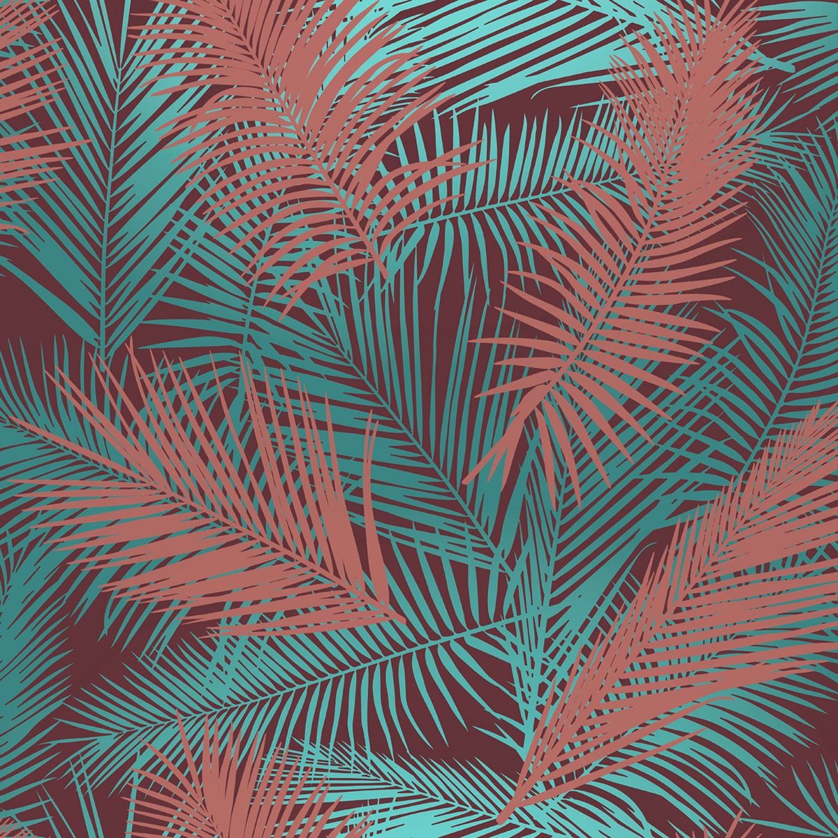 Eden Ilana Leaf Wallpaper - Claret & Teal - Muriva