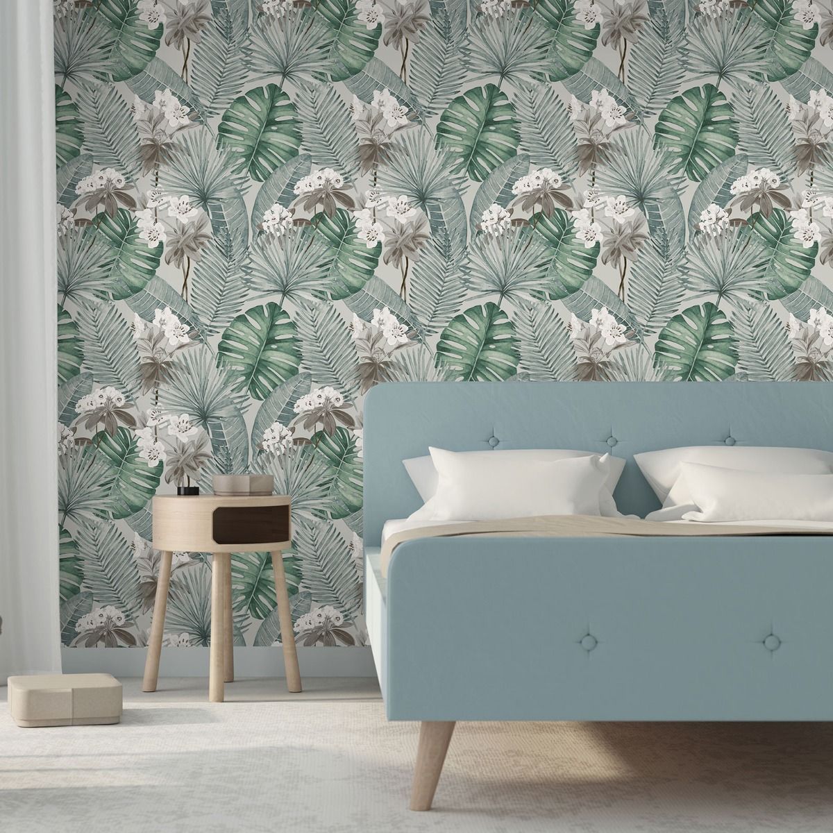 Eden Isla Leaf Wallpaper - Grey - Muriva