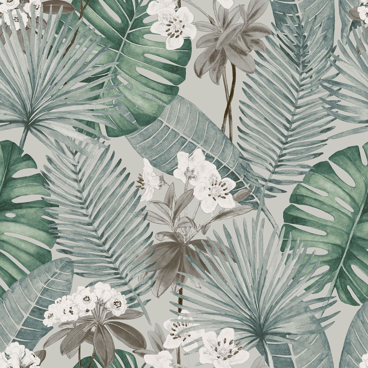 Eden Isla Leaf Wallpaper - Grey - Muriva