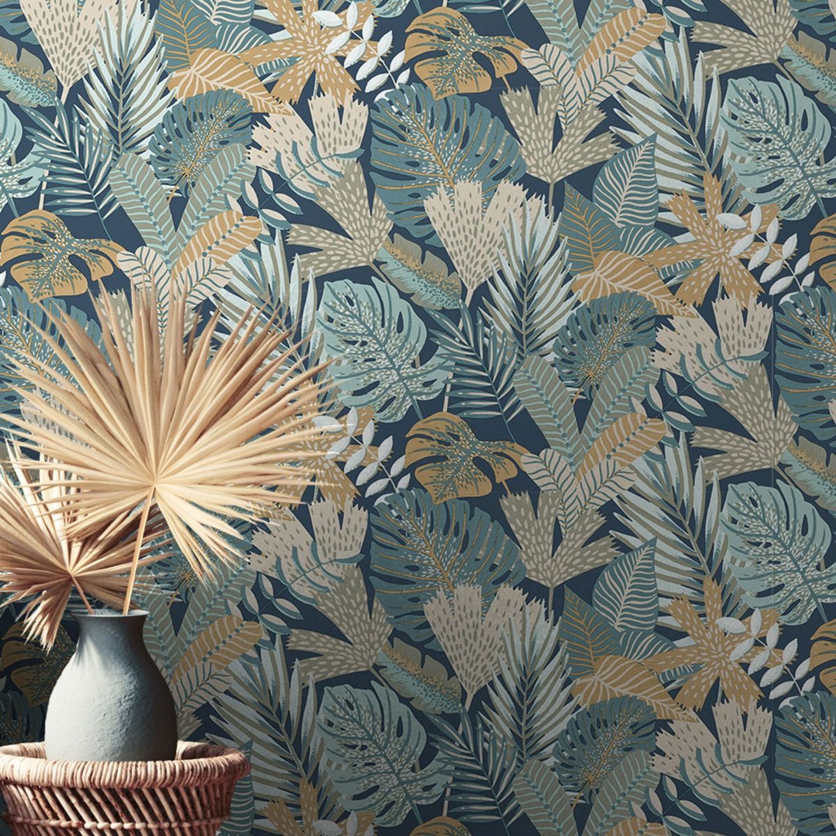 Eden Khasi Jungle Wallpaper - Blue - Muriva
