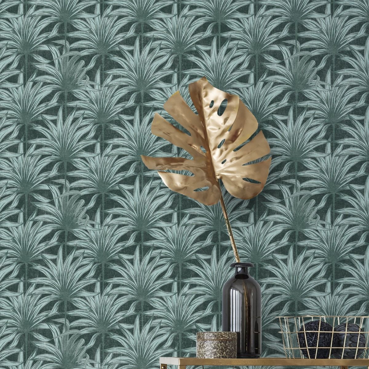 Eden Retro Leaf Wallpaper - Green - Muriva