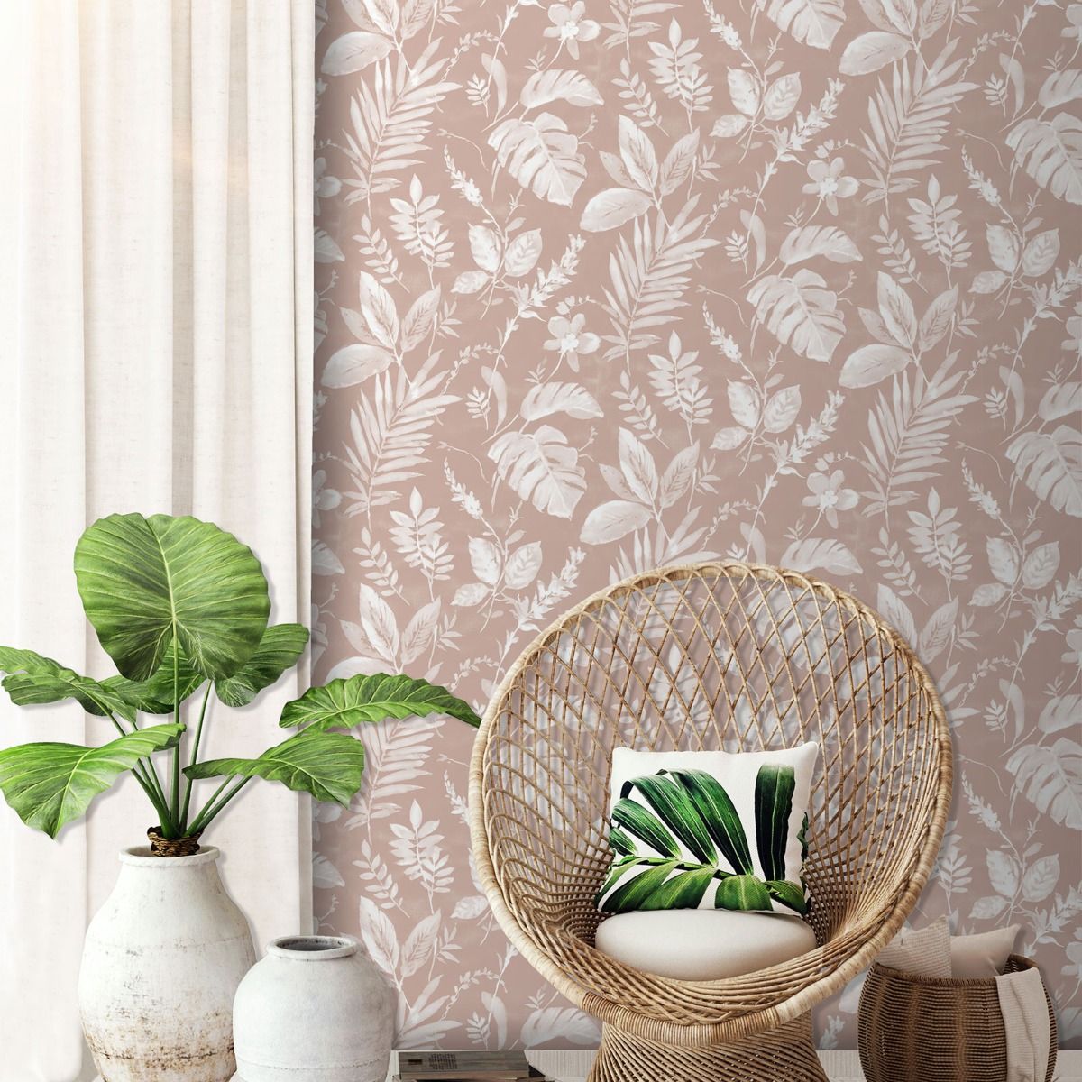 Eden Tane Leaf Wallpaper - Blush - Muriva