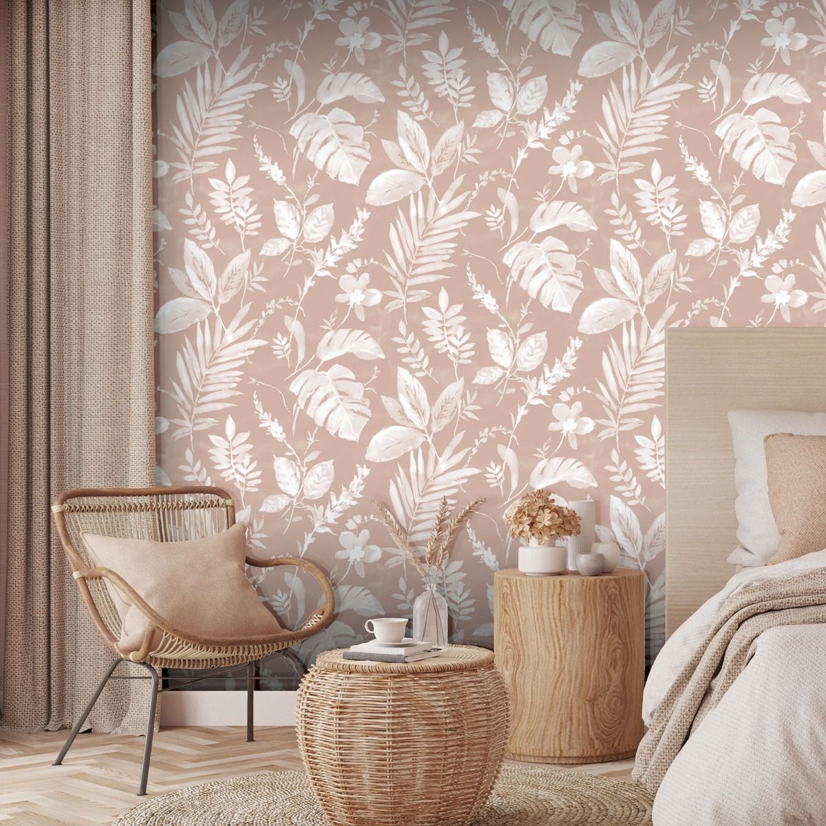 Eden Tane Leaf Wallpaper - Blush - Muriva