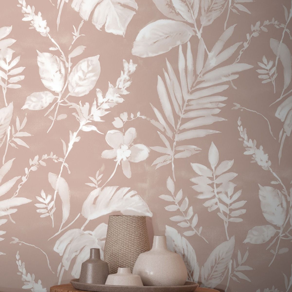 Eden Tane Leaf Wallpaper - Blush - Muriva