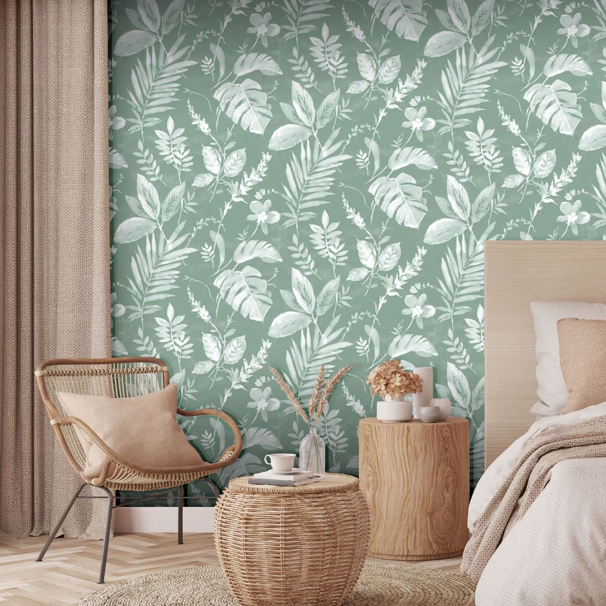Eden Tane Leaf Wallpaper - Green - Muriva