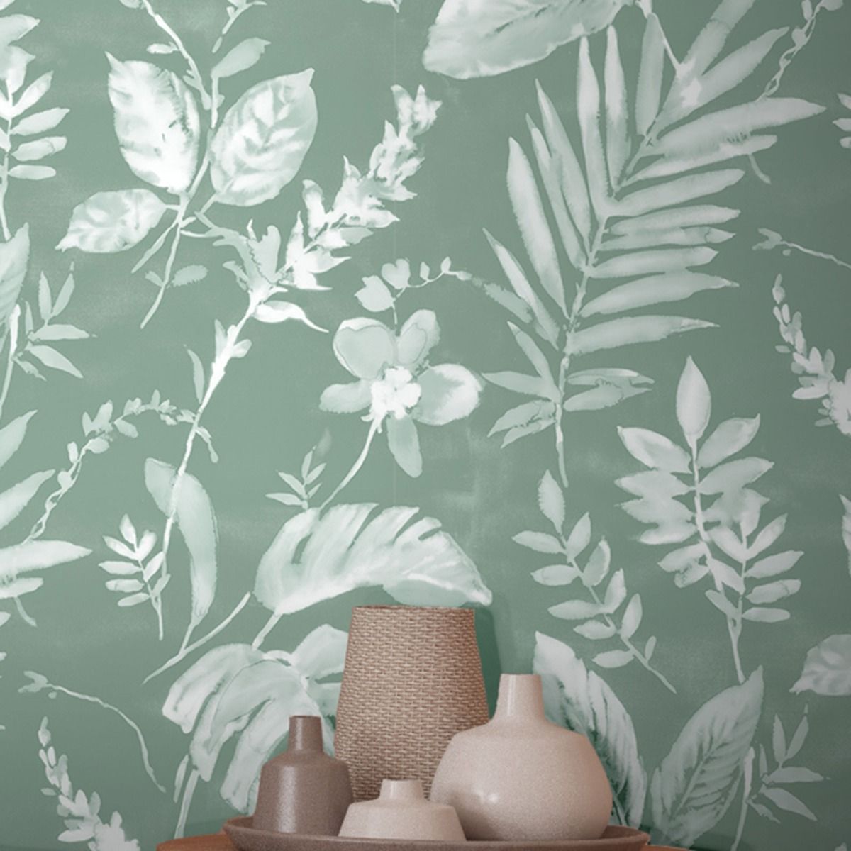 Eden Tane Leaf Wallpaper - Green - Muriva
