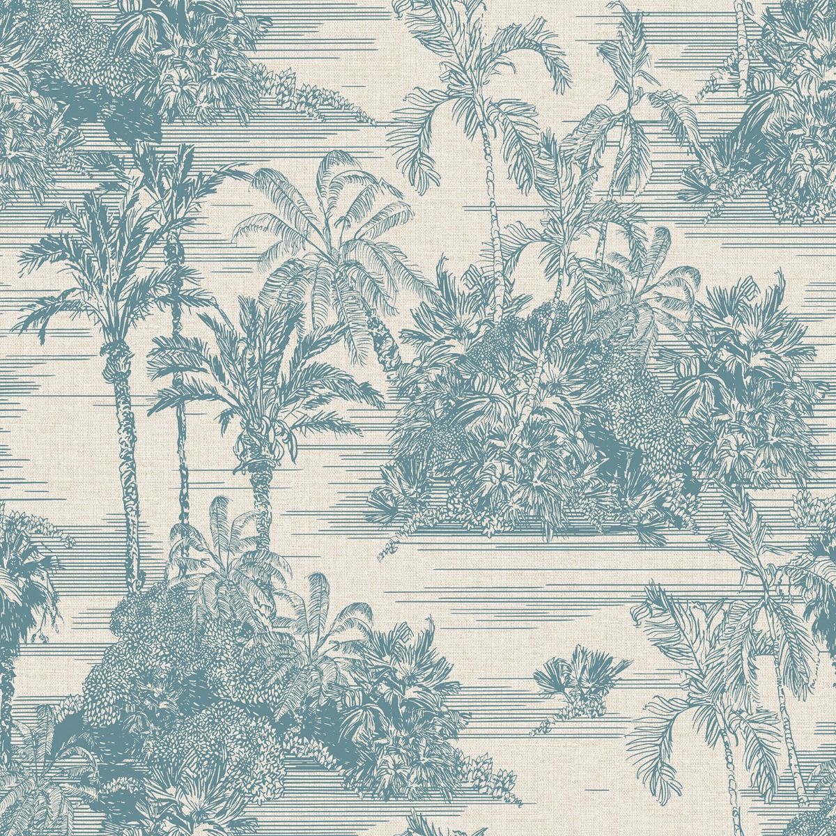 Eden Tropical Toile Wallpaper - Blue - Muriva