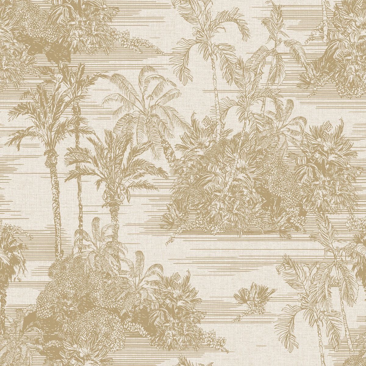 Eden Tropical Toile Wallpaper - Gold - Muriva