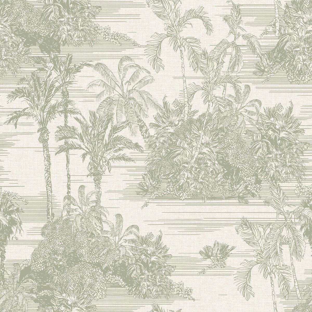 Eden Tropical Toile Wallpaper - Olive - Muriva