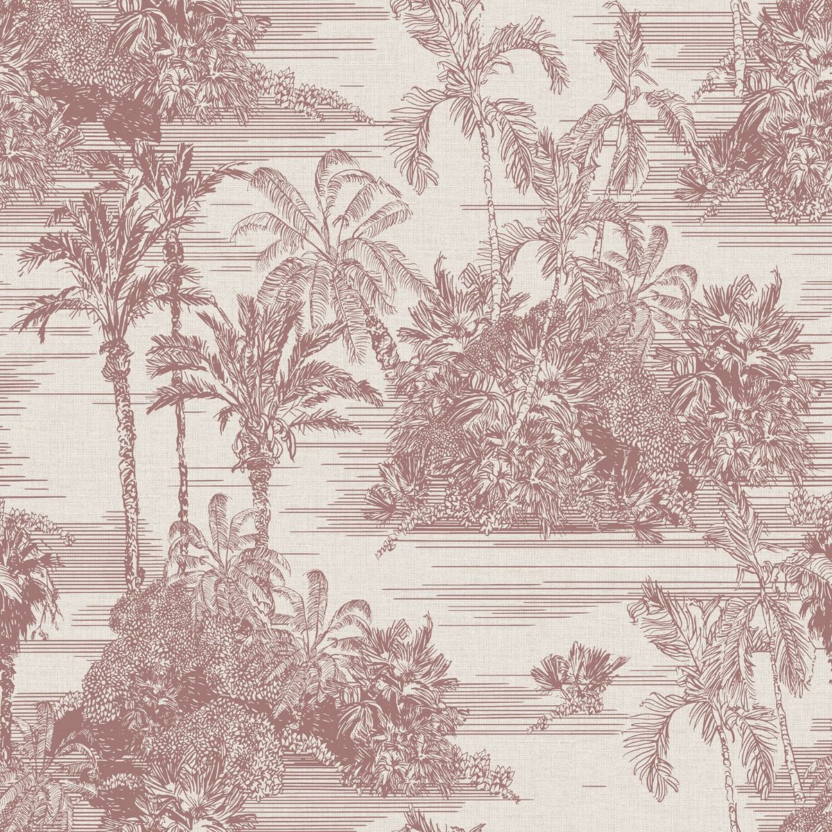 Eden Tropical Toile Wallpaper - Red - Muriva