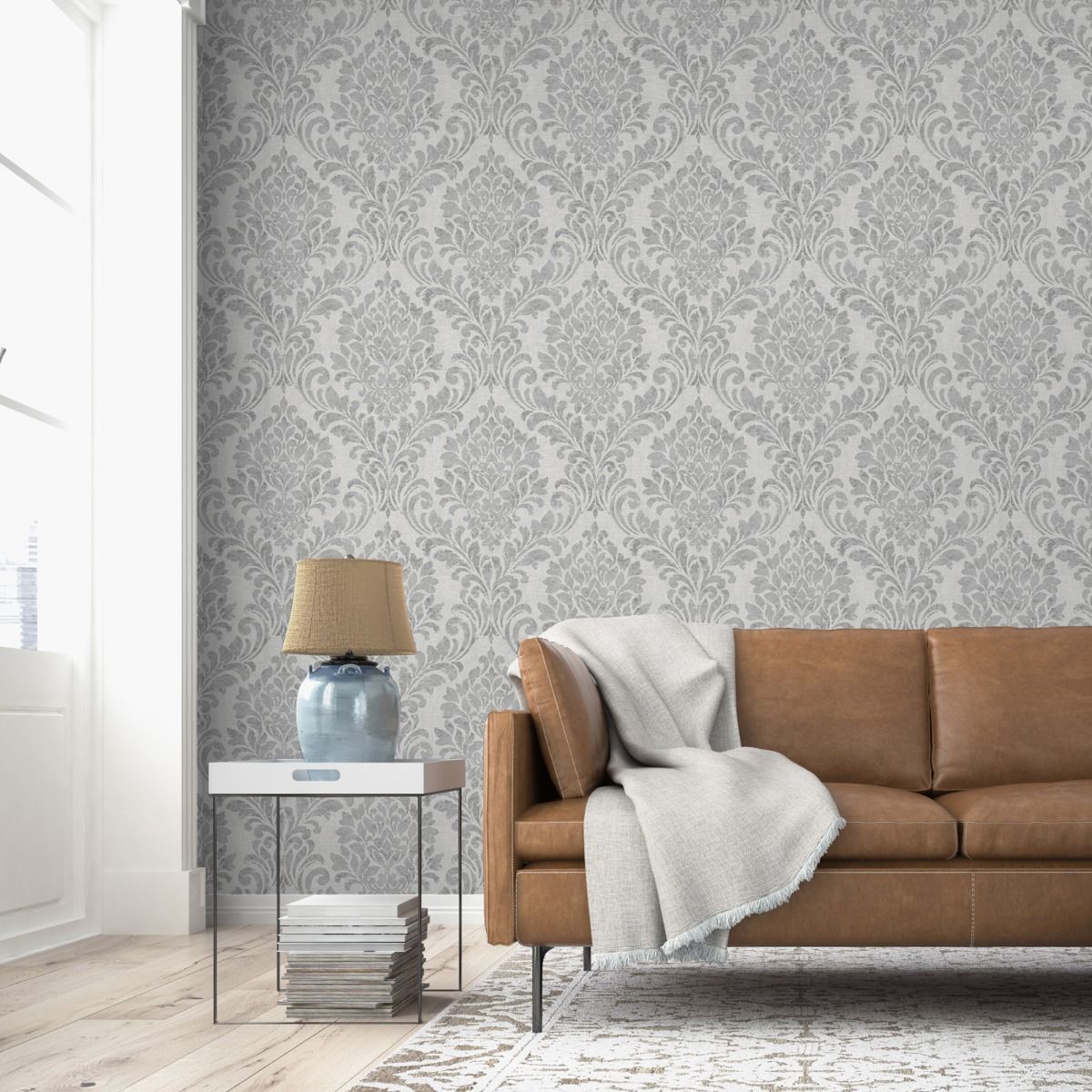 Eleanor Damask Wallpaper - Grey - Muriva