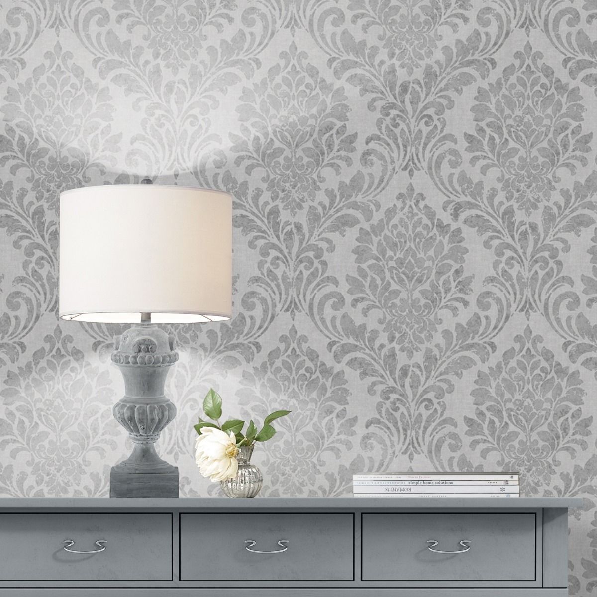Eleanor Damask Wallpaper - Grey - Muriva