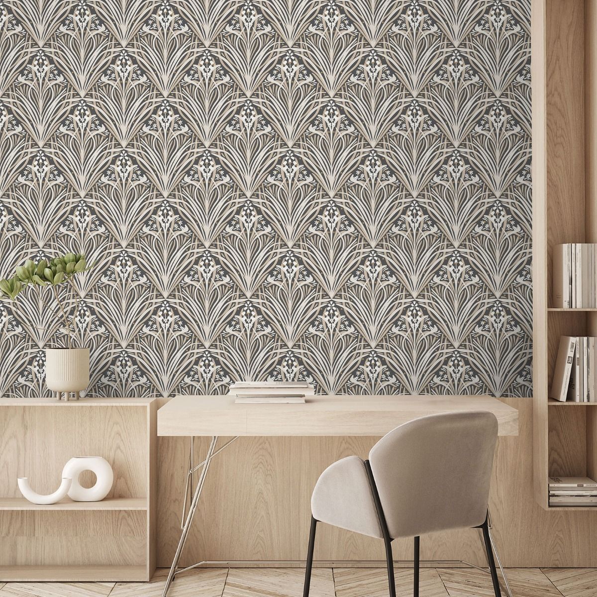 Elegance Bellflower Wallpaper - Charcoal / Cream - Muriva