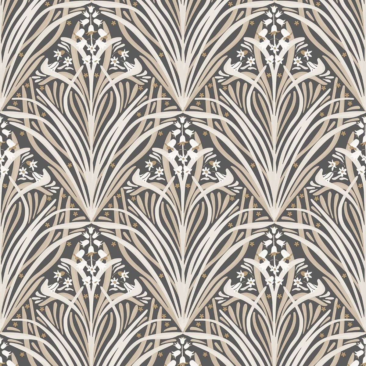 Elegance Bellflower Wallpaper - Charcoal / Cream - Muriva