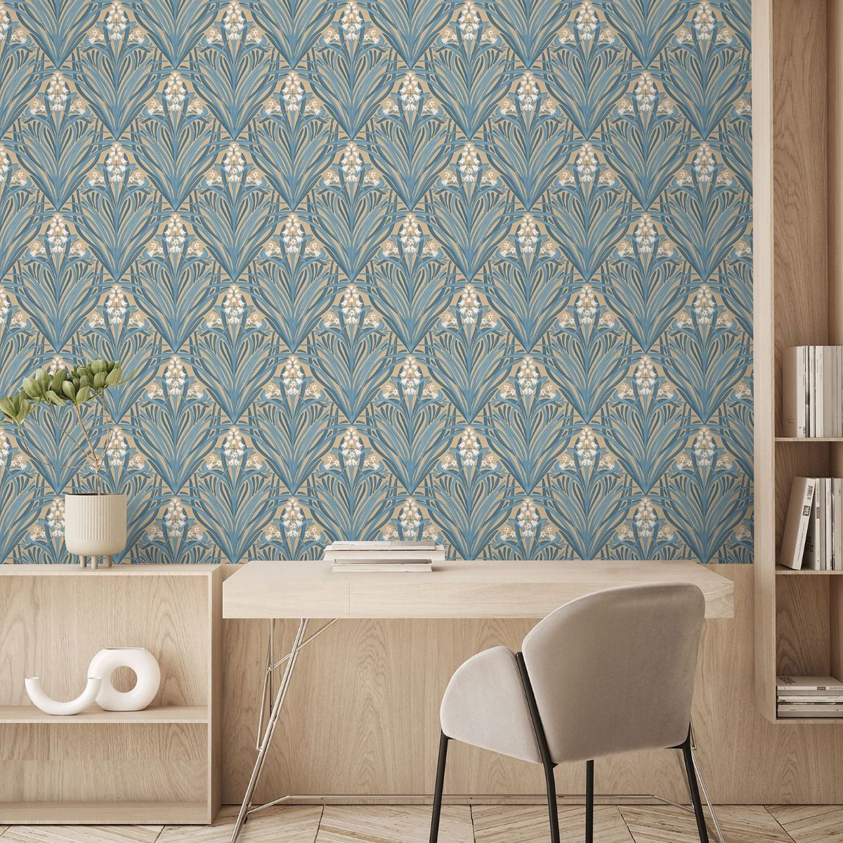 Elegance Bellflower Wallpaper - Ochre / Green - Muriva