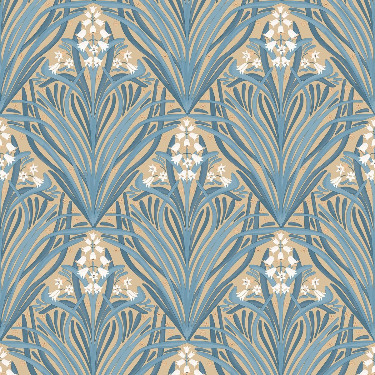 Elegance Bellflower Wallpaper - Ochre / Green - Muriva