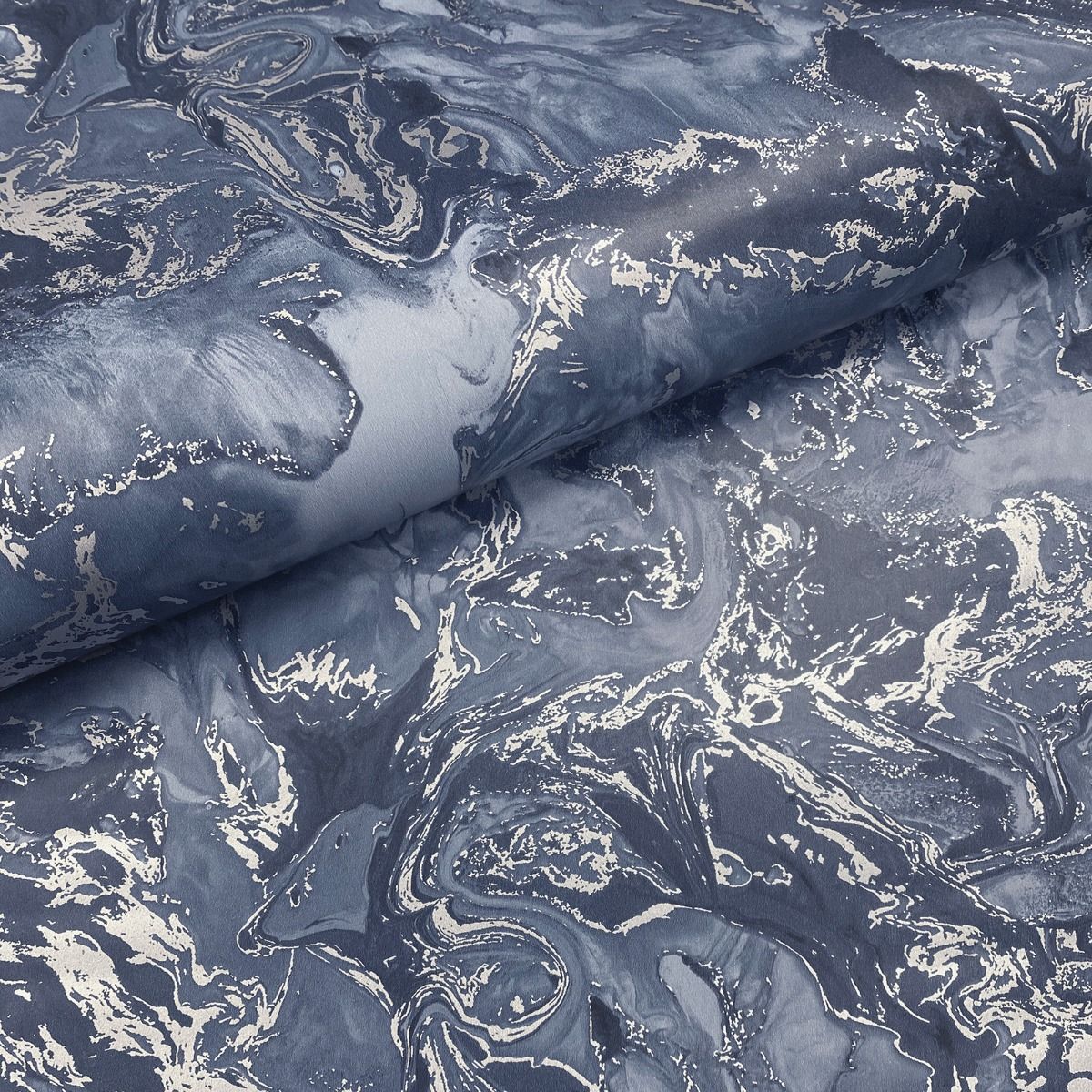 Elixir Marble Wallpaper - Navy Blue / Silver - Muriva