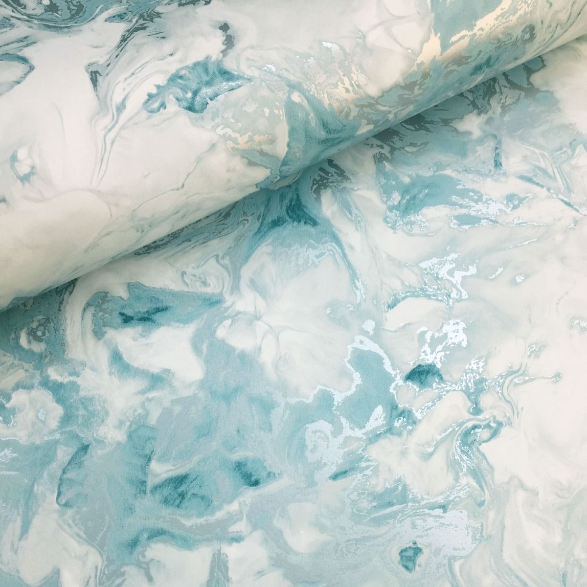 Elixir Marble Wallpaper - Teal / Silver - Muriva