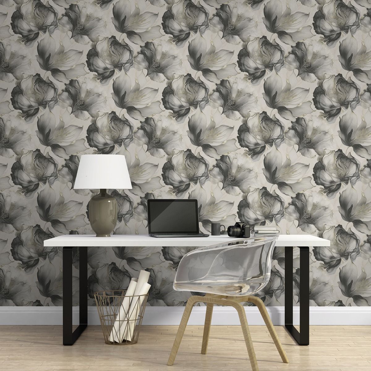 Elysian Floral Wallpaper - Black/Gold - Muriva
