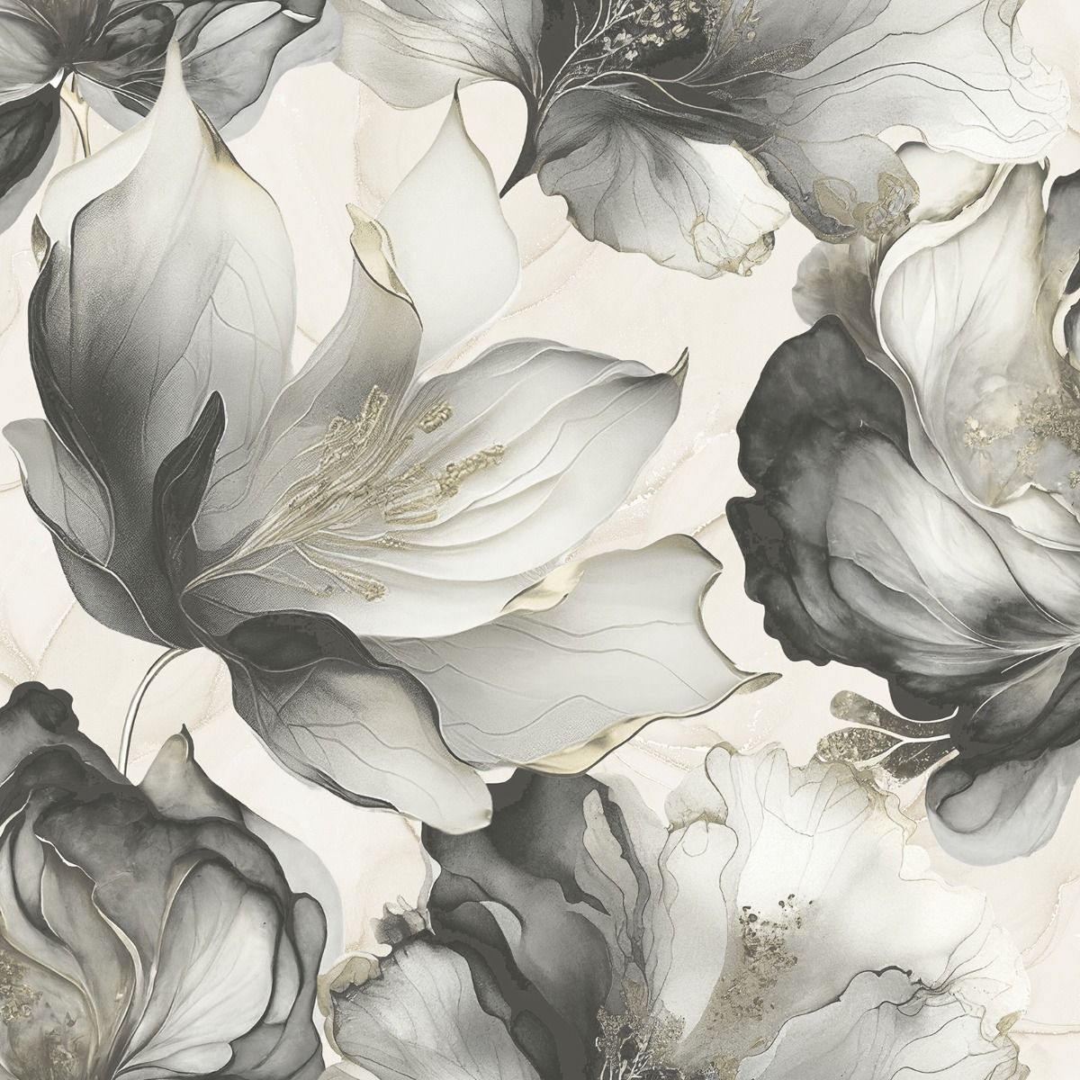 Elysian Floral Wallpaper - Black/Gold - Muriva