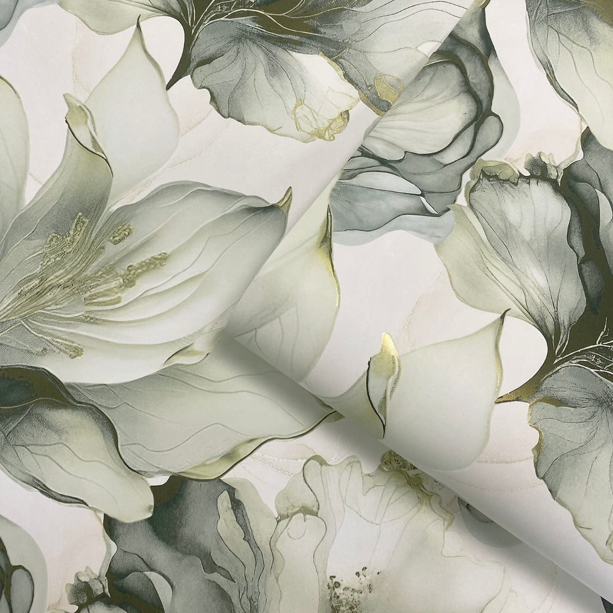 Elysian Floral Wallpaper - Green/Gold - Muriva