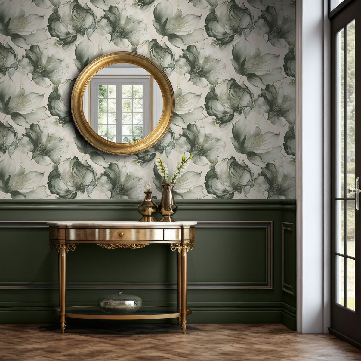 Elysian Floral Wallpaper - Green/Gold - Muriva