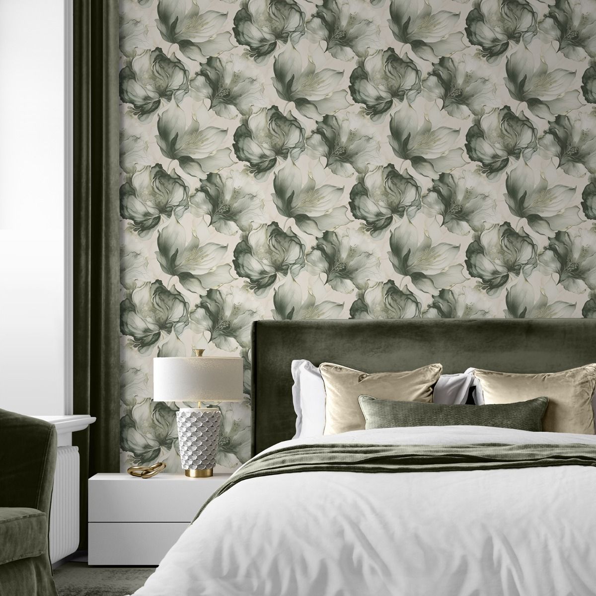 Elysian Floral Wallpaper - Green/Gold - Muriva