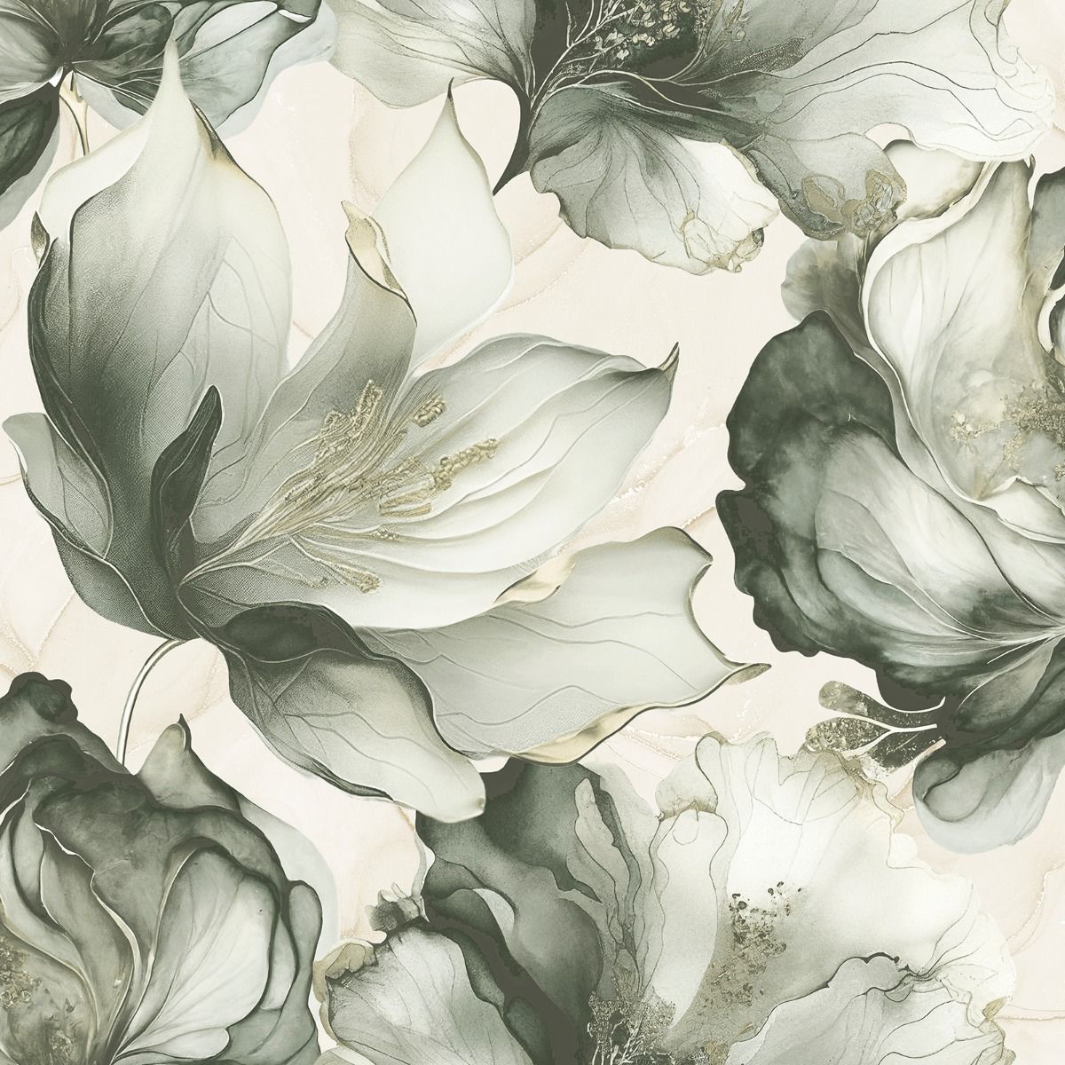 Elysian Floral Wallpaper - Green/Gold - Muriva
