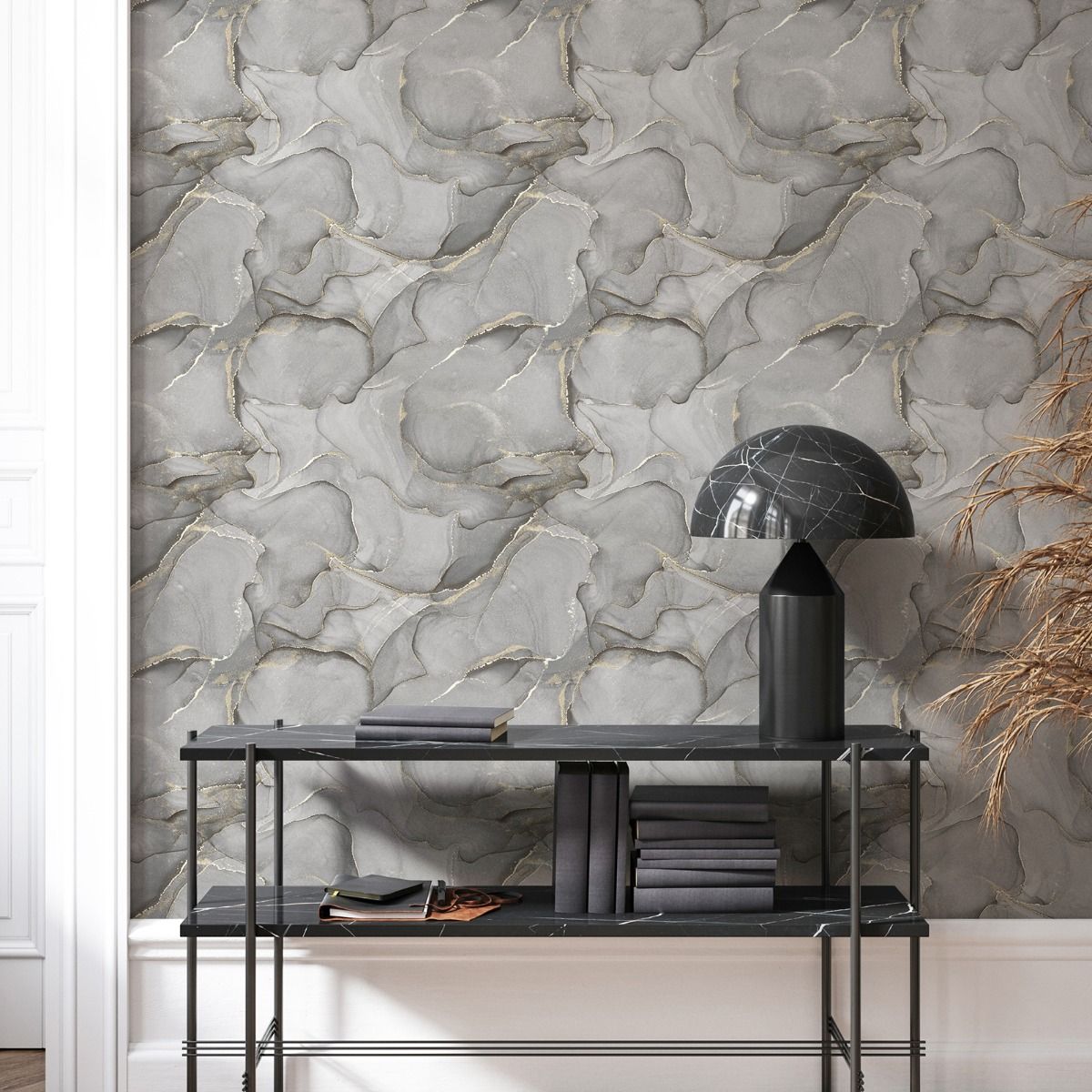 Elysian Marble Wallpaper - Black/Gold - Muriva