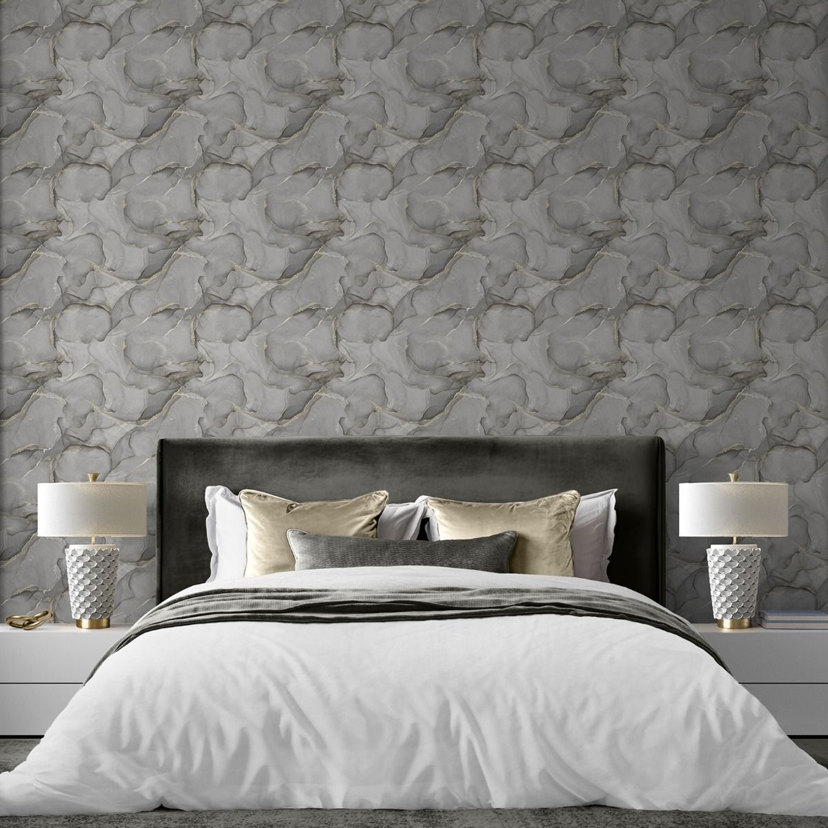 Elysian Marble Wallpaper - Black/Gold - Muriva