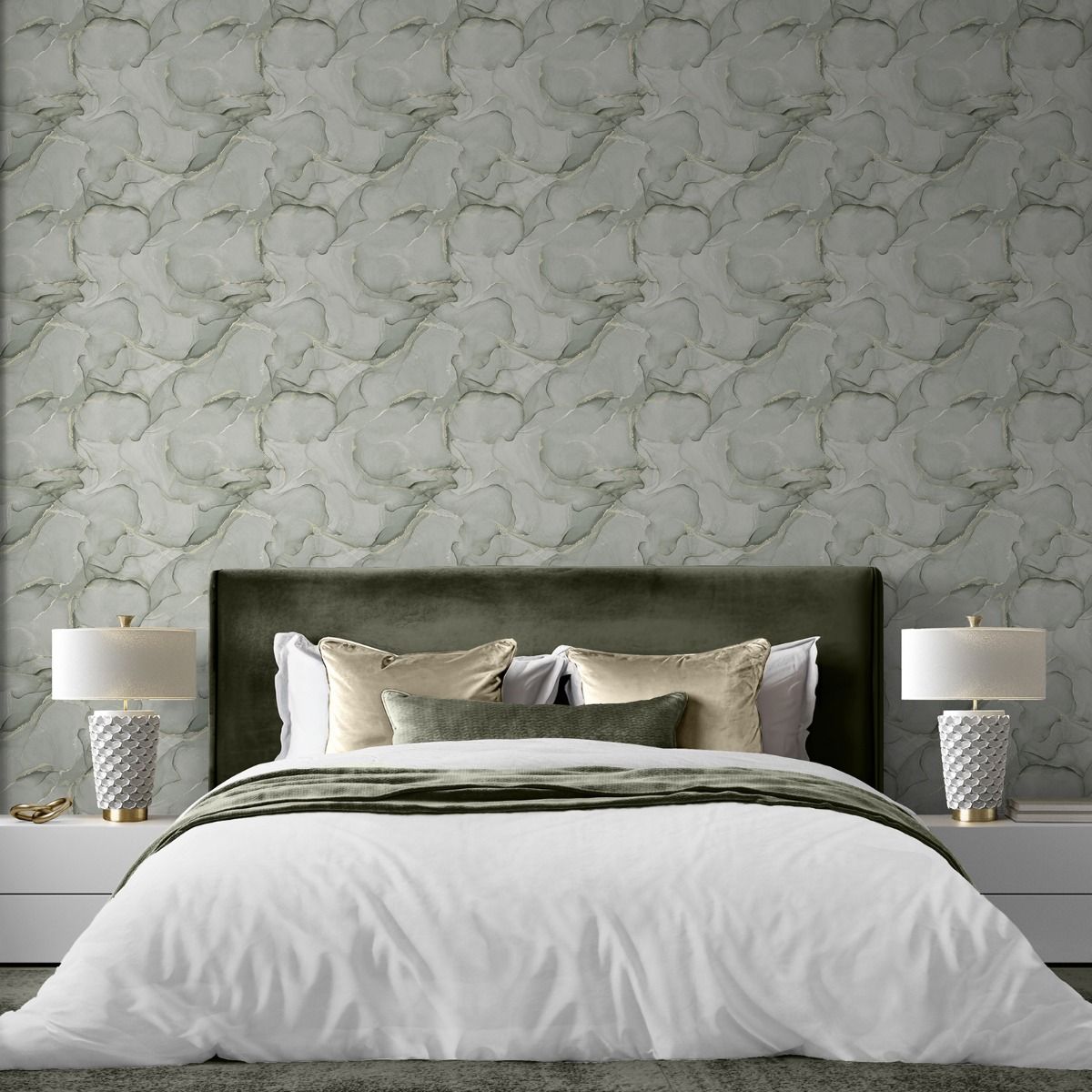Elysian Marble Wallpaper - Green/Gold - Muriva