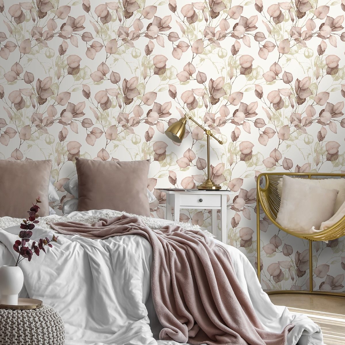 Eucalyptus Leaves Wallpaper - Blush/Gold - Muriva