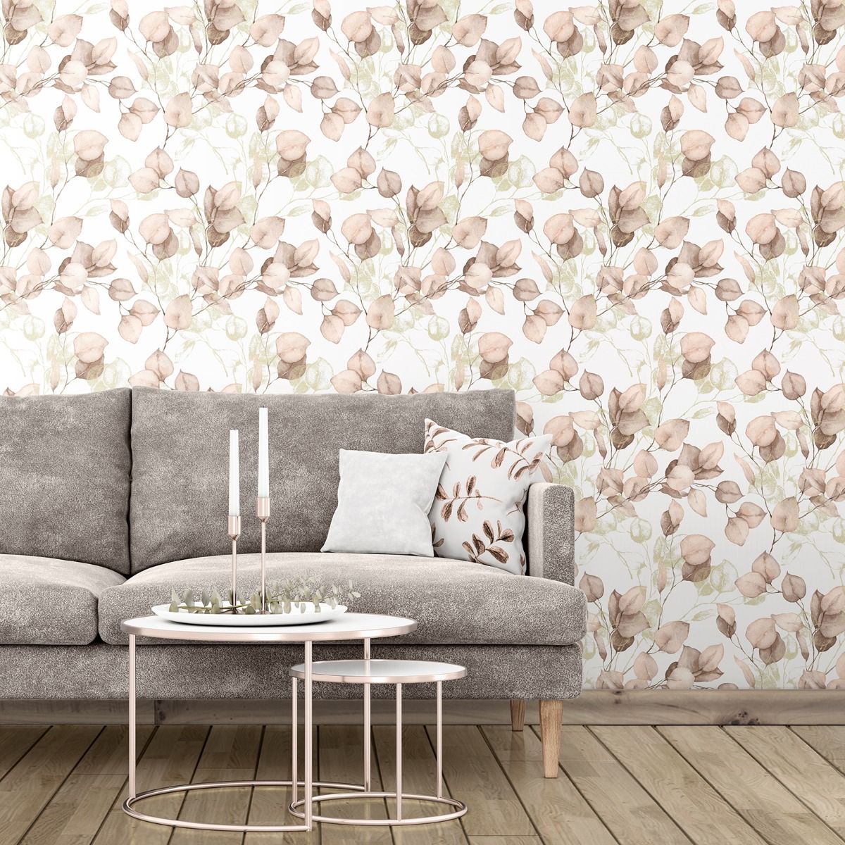 Eucalyptus Leaves Wallpaper - Blush/Gold - Muriva