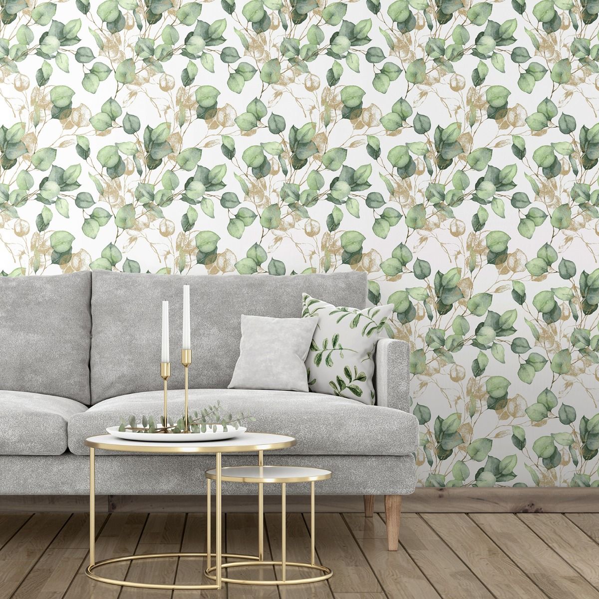 Eucalyptus Leaves Wallpaper - Green/Gold - Muriva