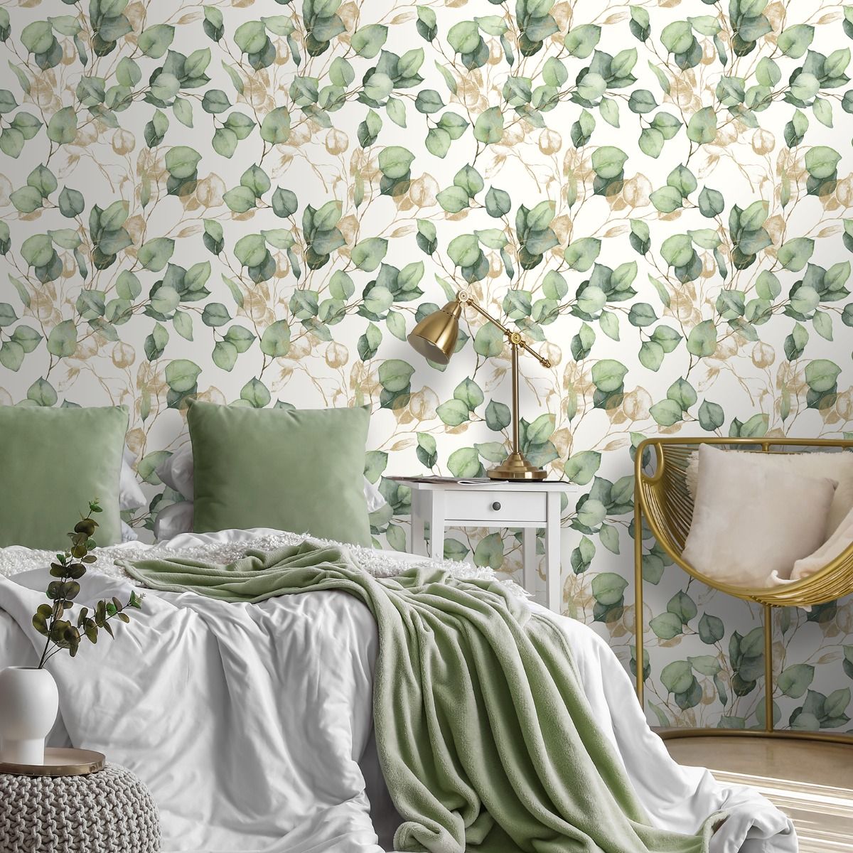 Eucalyptus Leaves Wallpaper - Green/Gold - Muriva