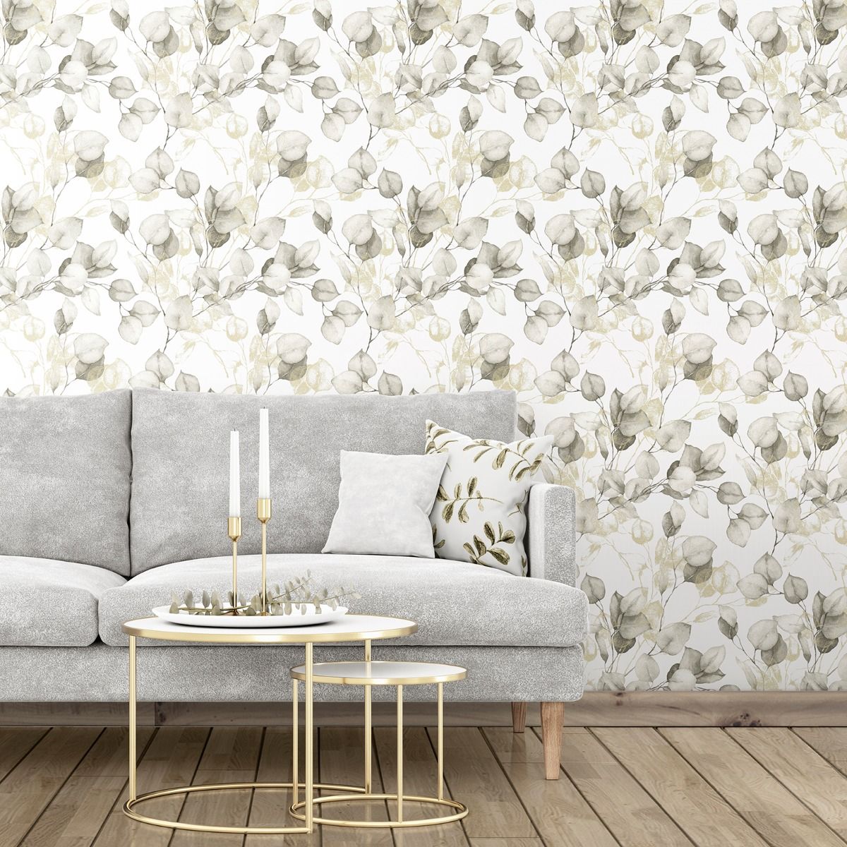 Eucalyptus Leaves Wallpaper - Natural/Gold - Muriva