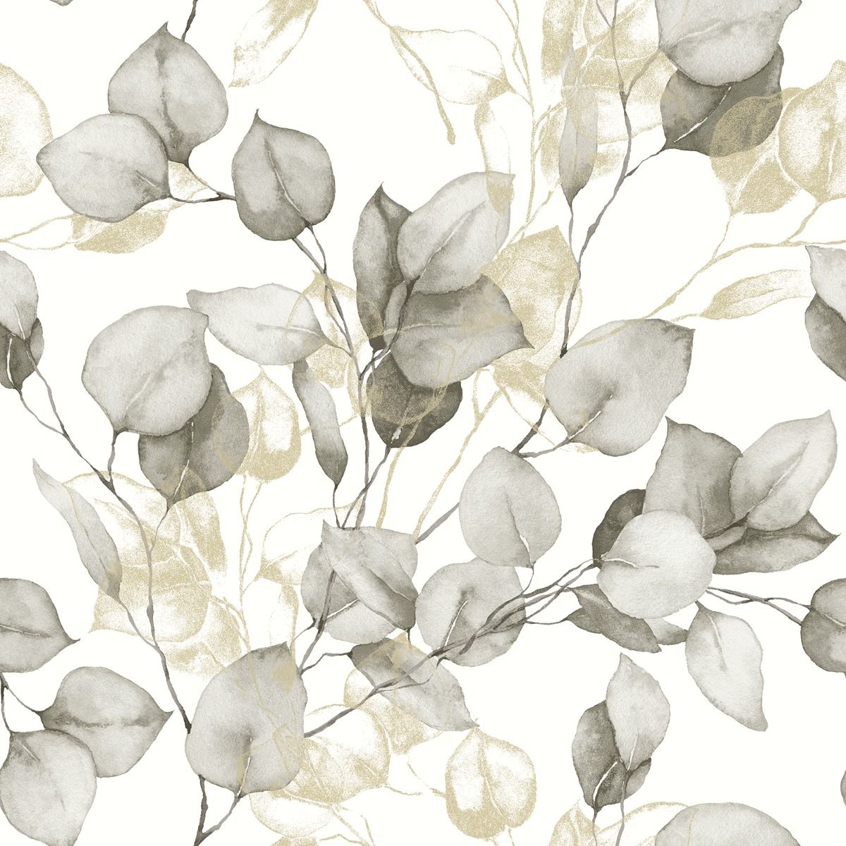 Eucalyptus Leaves Wallpaper - Natural/Gold - Muriva
