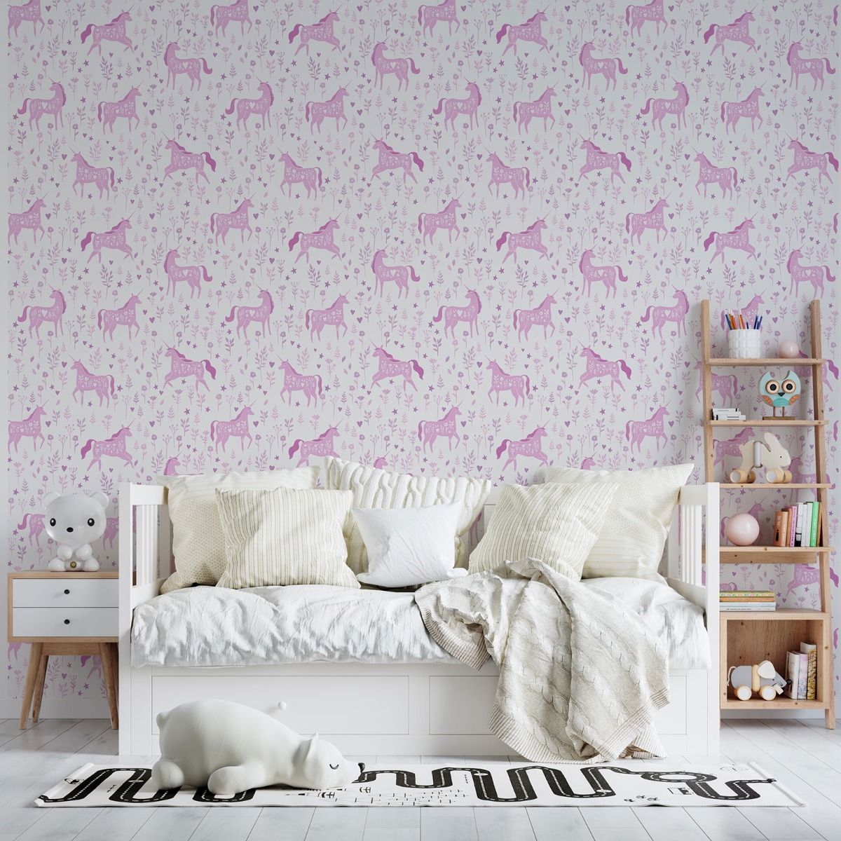 Folk Unicorn Wallpaper - Pink - Muriva